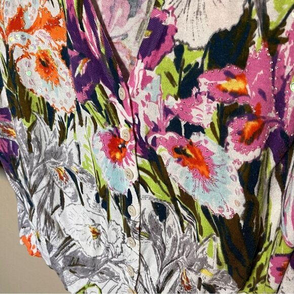 Lane Bryant 100% Cotton Floral Print Button Front V Neck Cardigan Size 18/20 - Picture 4 of 8
